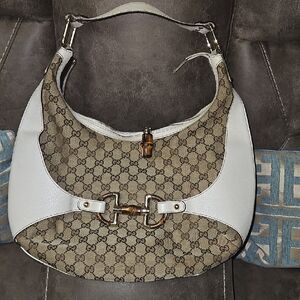 Gucci Monogram Beige and White Hobo Bag
